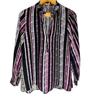 Anthropologie Maeve Colette Peasant Black Pink Stripe Balloon Sleeve Size: L